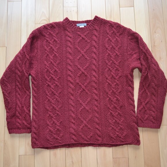 J. Crew Other - J Crew Cable Knit Aran Wool Sweater Red Size M
